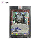 2021 Contenders Football RC Kyle Pitts Cracked Ice Vae AUTO 10/21 HD shown on a white PAKRA background.