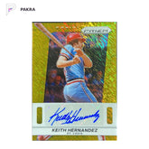 2024 Panini Prizm Gold Shimmer #1 Keith Hernandez Auto ST. Louis 1/2 HD shown on a white PAKRA background.