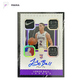 2017-18 Panini Cornerstones Onyx Lonzo Ball RC PW Quad Patch Auto RPA 1/1 shown on a white PAKRA background.