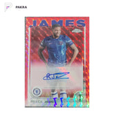 2025 Topps Chrome UEFA Competitions Red Geometric Auto #3 Reece James 3/5 -XMG shown on a white PAKRA background.