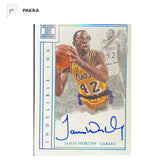 2017-18 Panini Impeccable Indelible Ink Platinum James Worthy Auto 1/1 shown on a white PAKRA background.