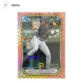 2026 Topps Bowman Chrome Rose Gold X-Fractor Edward Florentino 1st 9/15 shown on a white PAKRA background.