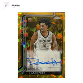 2025-26 Topps Chrome Sapphire Gold Dylan Harper RC Rookie Auto 50/50 Spurs shown on a white PAKRA background.