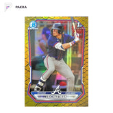 2026 Topps Bowman Chrome Prospects Gold Reptilian Eric Hartman 1st 43/50 shown on a white PAKRA background.
