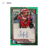 JOSE FERNANDEZ 2024 BOWMAN CHROME GREEN 1ST RC ROOKIE AUTO 07/99 shown on a white PAKRA background.