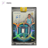 2025-26 Topps 3 Prime Kon Knueppel RC Rookie PW Relic Auto RPA 21/49 Sealed shown on a white PAKRA background.