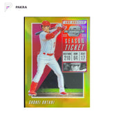 2019 Panini Contenders Optic Season Ticket Gold #12 Shohei Ohtani 5/10 shown on a white PAKRA background.