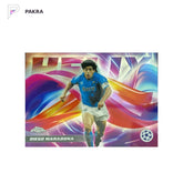 2025-26 Topps Chrome UEFA CC Diego Maradona Helix SSP #H-1 Napoli hot card shown on a white PAKRA background.