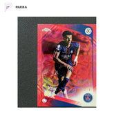 2025-26 Topps Chrome UEFA Desire Doue Red Hongbao Choice 3/8 France shown on a white PAKRA background.