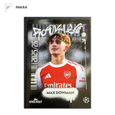 2025-26 Topps Knockout UEFA Soccer Max Dowman RC Rookie Black Refractor /10 shown on a white PAKRA background.
