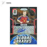2026 Panini Prizm FIFA Global Graphs Dani Olmo Auto Black 1/1 Spain shown on a white PAKRA background.