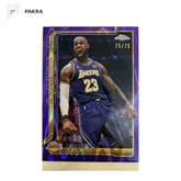 2025-26 Topps Chrome Updates LeBron James #1 Purple Raywave 75/75 Lakers shown on a white PAKRA background.