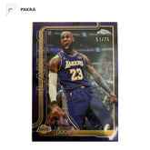 2025-26 Topps Chrome Updates LeBron James #1 Purple Basketball 51/75 Lakers shown on a white PAKRA background.