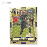 2026 Panini Prizm FIFA World Cup Nilson Angulo RC Gold Power 1/1 #215 shown on a white PAKRA background.