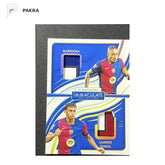 2024-25 Panini Immaculate Lamine Yamal Raphinha Dual Patch Relic /5 SSP shown on a white PAKRA background.