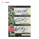 Campos & Ochoa & Malagon 2026 Panini Prizm Triple Auto black 1/1 Mexico shown on a white PAKRA background.