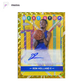 2024-25 Topps Chrome Ron Holland II RC Rookie Auto Gold Geometric REF 40/50 shown on a white PAKRA background.