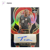 2025 Panini Select Road To World Cup Timothy Weah USA Black Auto 1/1 shown on a white PAKRA background.