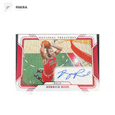 2024-25 Panini National Treasures Court Pass Auto Derrick Rose Red 4/8 shown on a white PAKRA background.