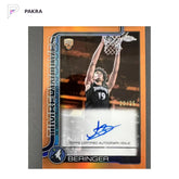2025-26 Topps Chrome Update Joan Beringer RC Auto Orange /25 Timberwolves shown on a white PAKRA background.