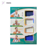 2023-24 Panini Immaculate Stephen Curry Trae Young Quad Mem GW Patch 50/99 shown on a white PAKRA background.