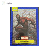 2024 Topps Chrome Marvel Carnage Blue Wave Refractor /150 Venom Spider Man shown on a white PAKRA background.
