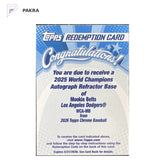 2026 Topps Chrome Mookie Betts 2025 World Champions Auto Refractor #WCA-MB shown on a white PAKRA background.