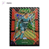 2023-24 Panini Select FIFA Soccer Estevao Prizm Rookie RC Red Wave /149 shown on a white PAKRA background.