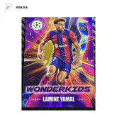 2023-24 Topps Chrome UEFA Lamine Yamal Wonderkids RC Rookie Gold Lava shown on a white PAKRA background.