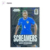 Dayot Upamecano 2026 Panini Prizm FIFA World Cup Screamers black 1/1 shown on a white PAKRA background.
