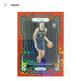 2023-24 Panini Prizm Victor Wembanyama RC Rookie Red Power 26/75 #136 Spurs shown on a white PAKRA background.