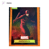 2024 Topps Chrome Marvel Daredevil Orange Refractor /25 shown on a white PAKRA background.