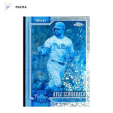 2026 Topps Chrome Kyle Schwarber FrozenFractor -4/0 #123 Phillies shown on a white PAKRA background.