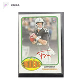 2026 Topps Heritage Fernando Mendoza RC Rookie Auto Red ink 60/76 SSP shown on a white PAKRA background.