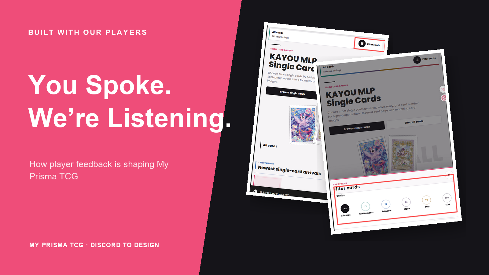 You Spoke. We’re Listening. PAKRACARDS player feedback blog cover with two real mobile filter screenshots