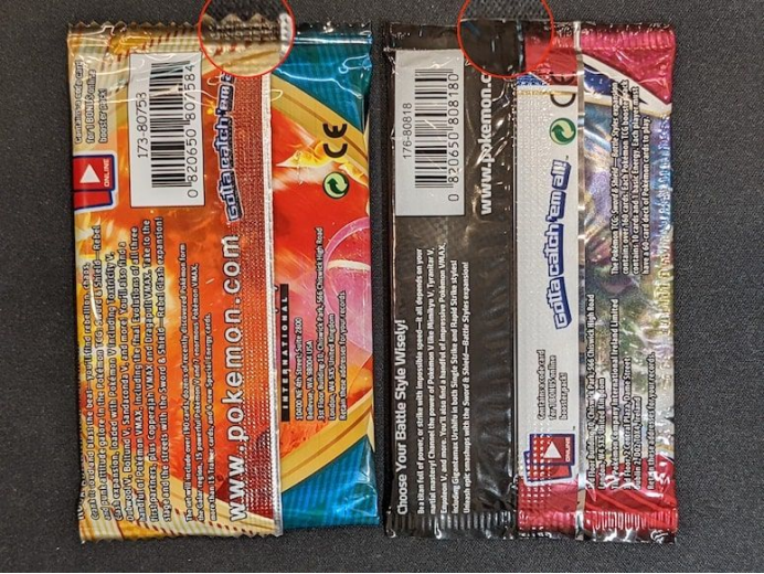 Pokémon booster wrappers with circled seal details