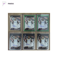Paul Aron 2024Topps Chrome Formula 1 Green Gold Refractor Auto /99 /50 lots 6 FZ shown on a white PAKRA background.