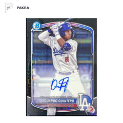 2025 Topps Bowman Chrome Mega Blake Mojo #BMA-EQ Eduardo Quintero Auto 9/10 HD shown on a white PAKRA background.