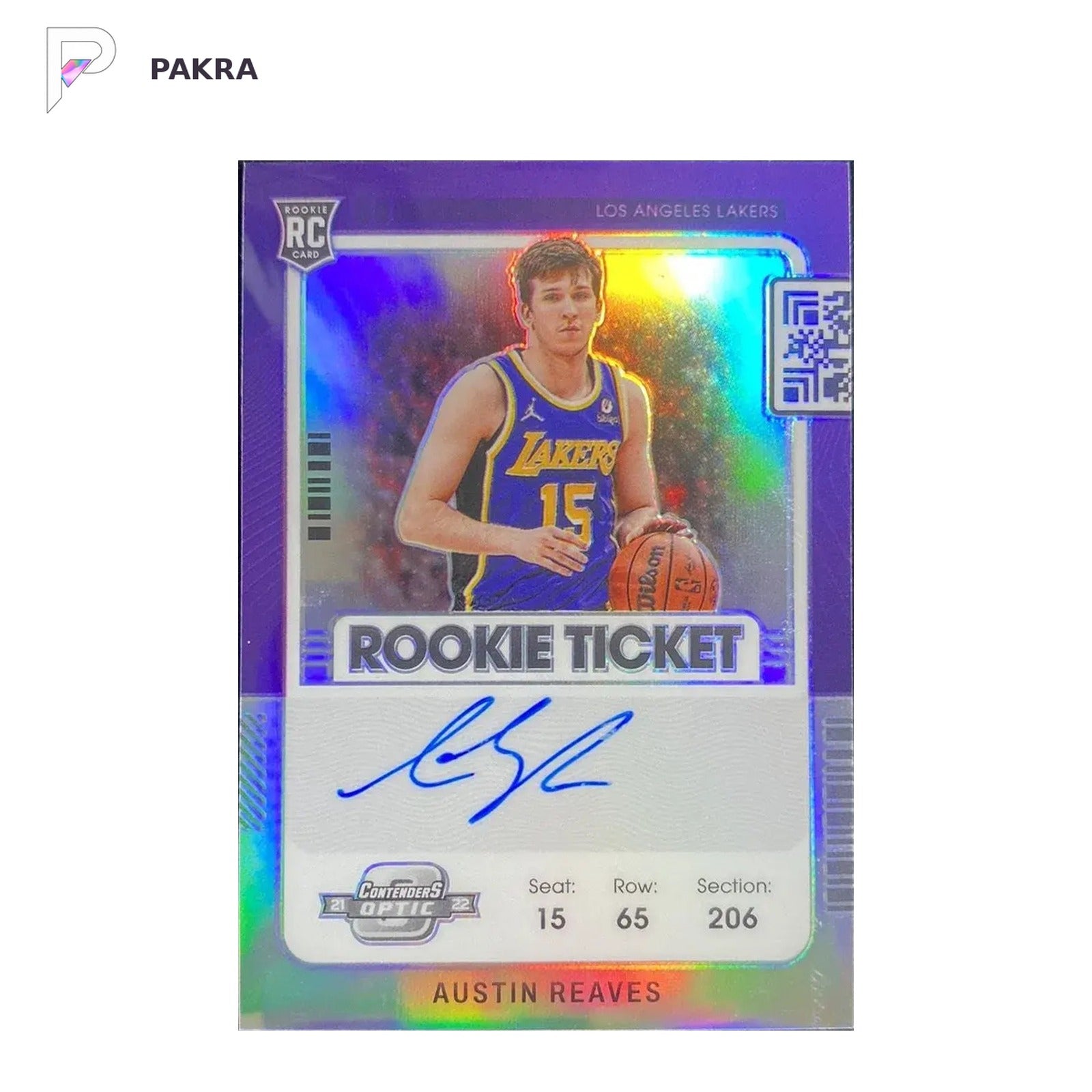 2021-22 Panini Contenders Optic Rookie Ticket RC Silver Austin Reaves Auto shown on a white PAKRA background.