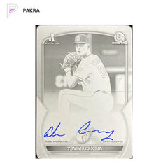 2023 Topps Bowman Draft Black Printing Plate Alex Clemmey 1st Auto 1/1 shown on a white PAKRA background.