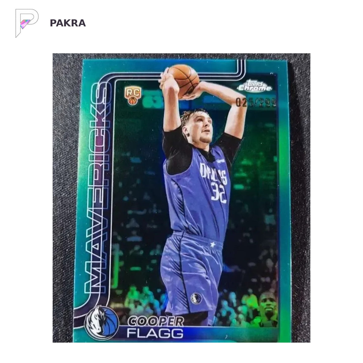 2025-26 Topps Chrome - Cooper Flagg #251 Teal Refractor /299 (RC) shown on a white PAKRA background.