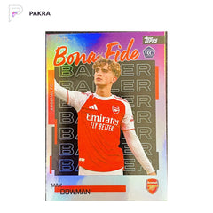 2025 Topps Team Set Arsenal Bona Fide Baller Max Dowman RC #22 Purple 72/75 shown on a white PAKRA background.