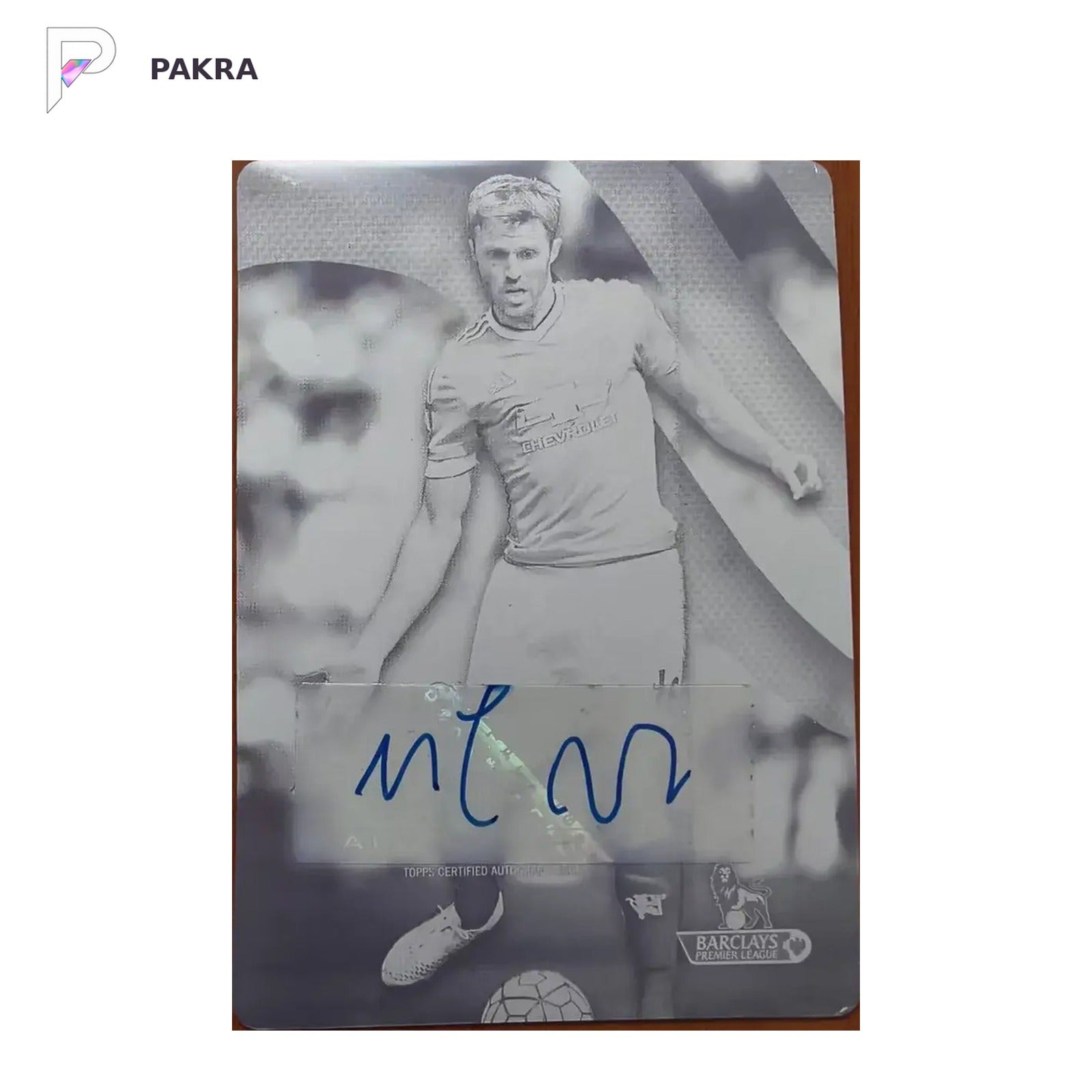 Michael Carrick 2015 Topps Premier Gold Black Plate Auto 1/1 Man United shown on a white PAKRA background.