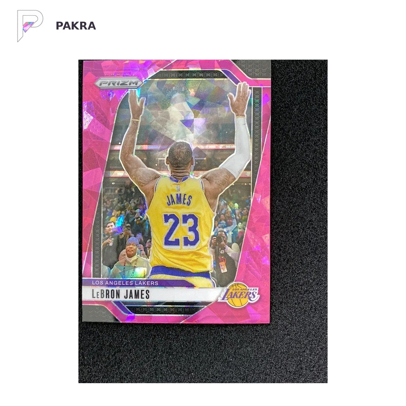2024-25 Panini Prizm LeBron James Pink Ice Refractor #130 Lakers shown on a white PAKRA background.