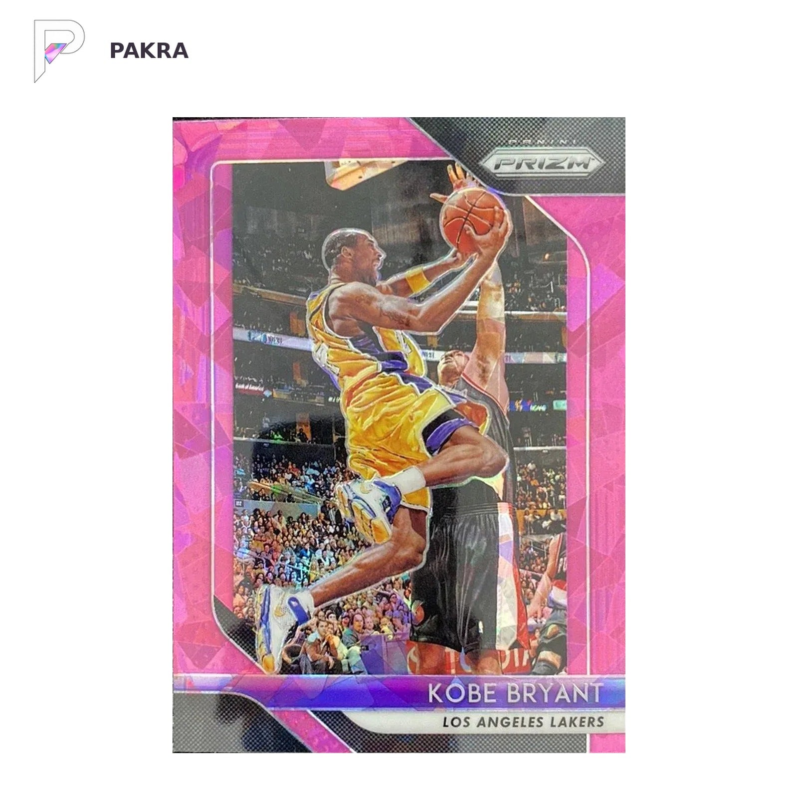 2018-19 Prizm Kobe Bryant Pink Ice Refractor #15 Lakers shown on a white PAKRA background.