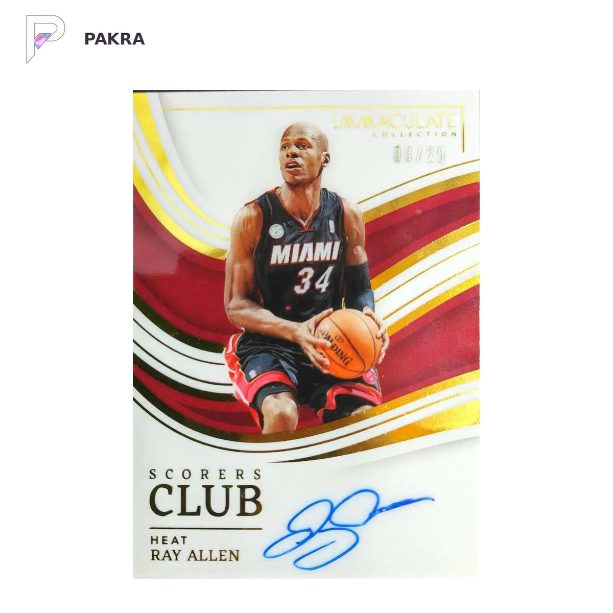 2022-23 Panini Immaculate Ray Allen - Scorers Club Signature Auto 03/25 SSP shown on a white PAKRA background.