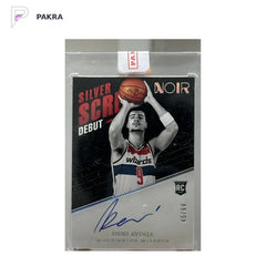 2020-21 Panini Noir Deni Avdija RC Rookie Silver Screen Debut Auto /99 shown on a white PAKRA background.