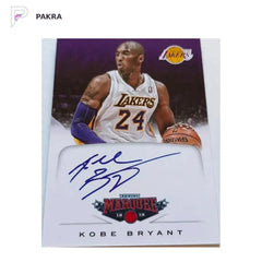 Kobe Bryant 2012-13 Panini Marquee NBA On Card Auto LA Lakers Black Mamba shown on a white PAKRA background.