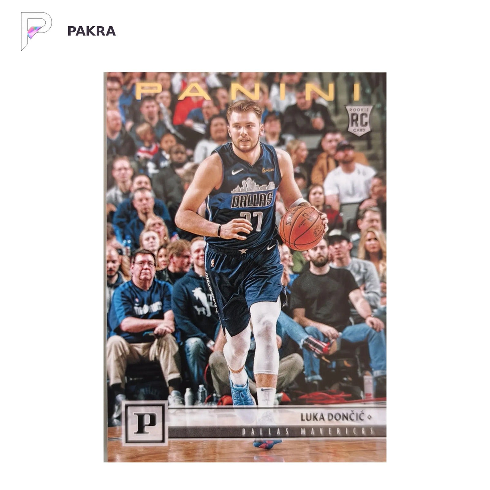 Luka Doncic 2018-19 Panini Chronicles Gold RC 10/10 #111 Mavericks Lakers shown on a white PAKRA background.