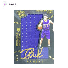 2015-16 Panini Black Gold Sizeable Devin Booker RC Patch Auto RPA 84/99 shown on a white PAKRA background.